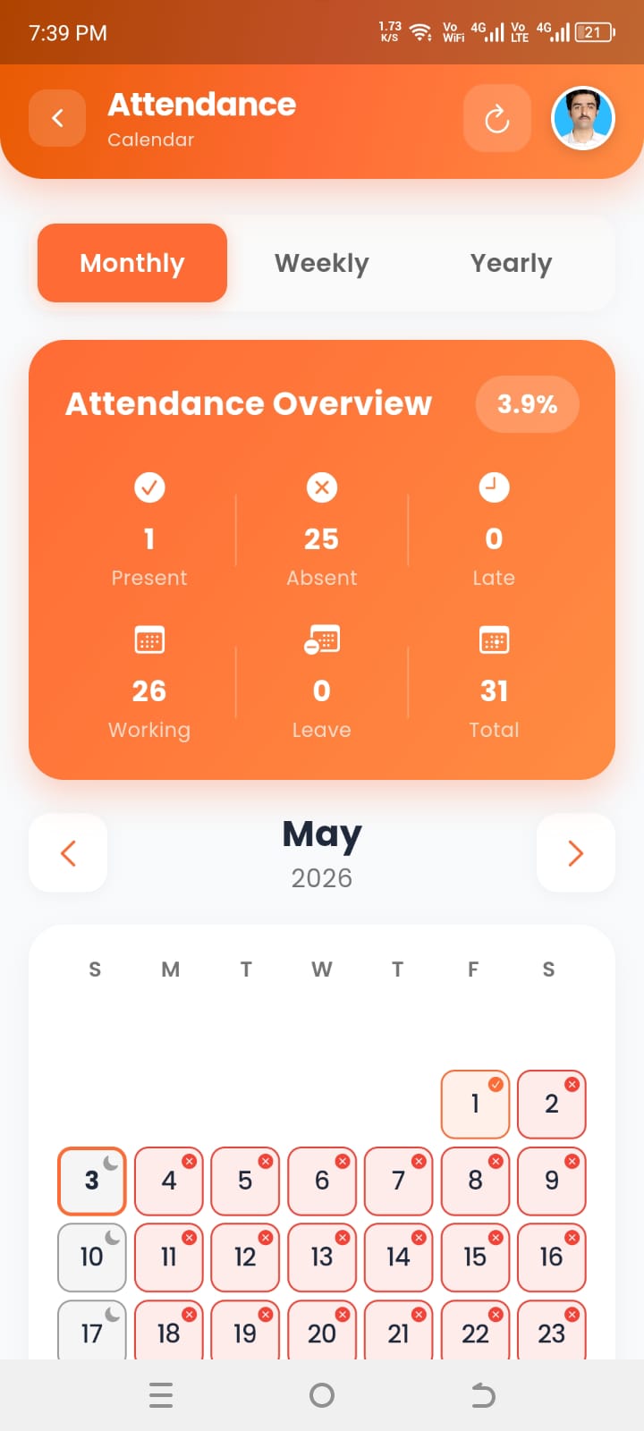 DevNest HRM mobile app — attendance