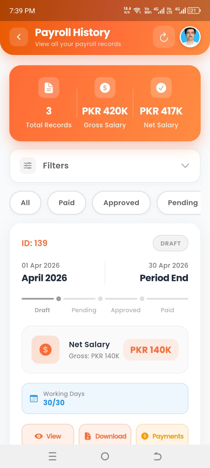 DevNest HRM mobile app — payroll & payslips