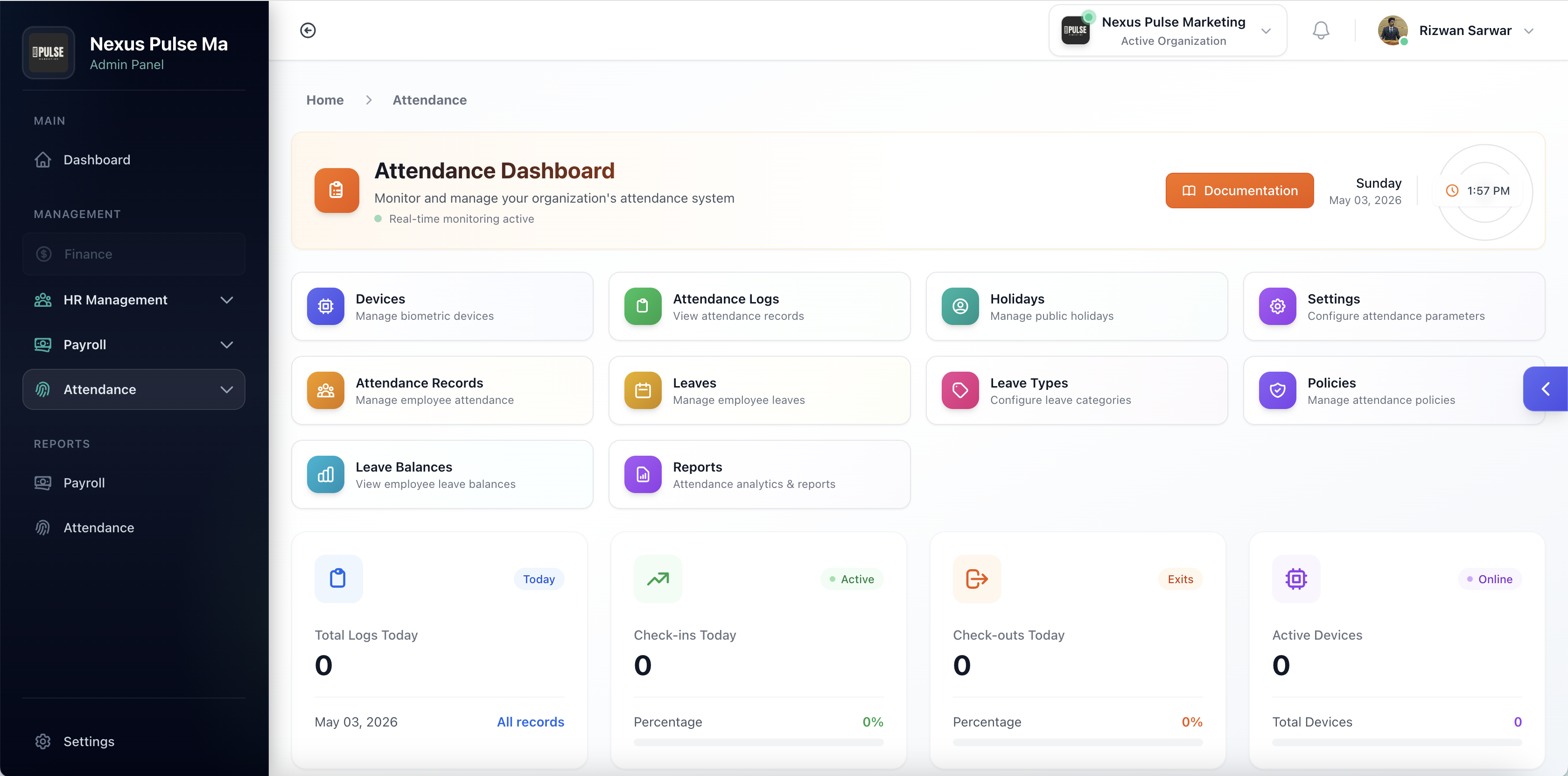 DevNest HRM — attendance and time