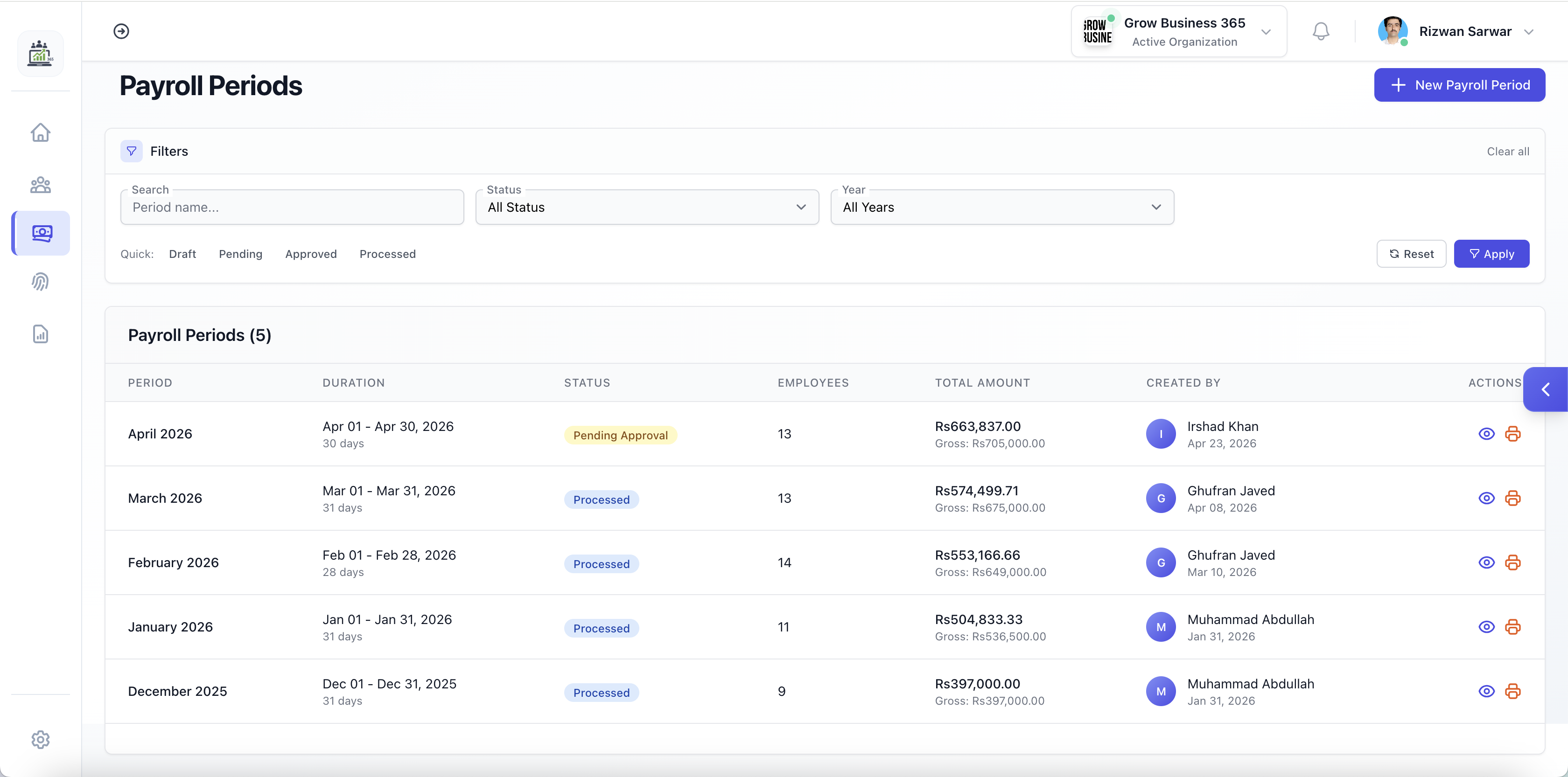 DevNest HRM payroll periods